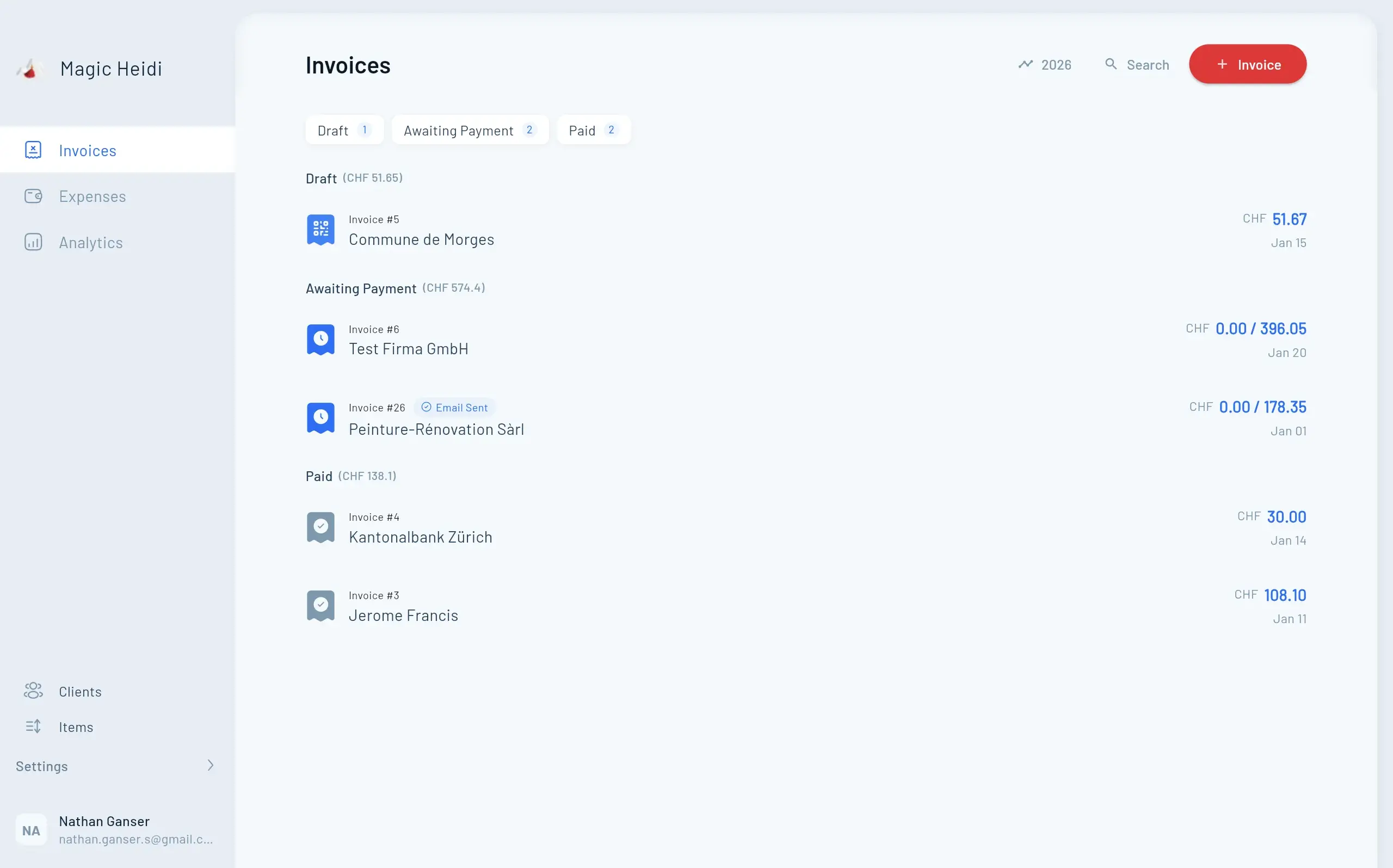 Magic Heidi Invoice List on Mac